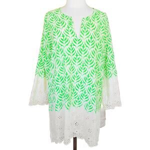 Roberta Roller Rabbit Green Ivory Eyelet Tunic Size XL Boho Beach Coverup